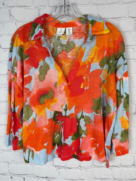 Joie Tops - JOIE 100% linen multicolor floral v-neck collared lightweight top, size XL